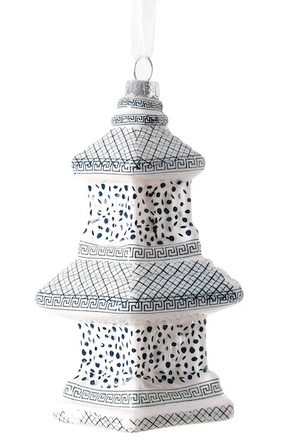 White & Blue Dots Pagoda Ornament | The Enchanted Home