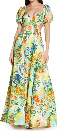 STAUD Coliseum Cutout Puff Sleeve Linen Maxi Dress | Nordstrom | Nordstrom
