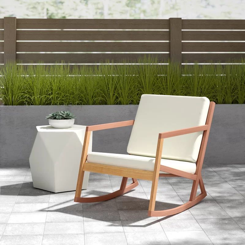 Outdoor Rocking Solid Wood Chair with Cushions | Wayfair Professional