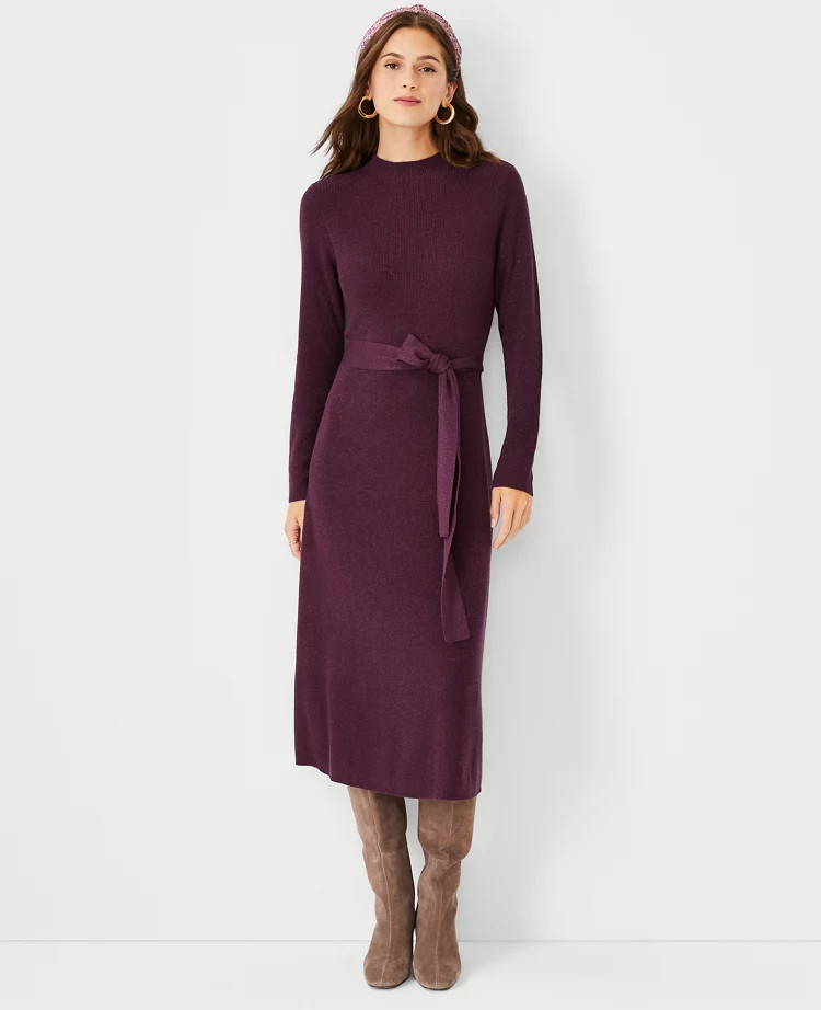 Shimmer Belted Sweater Dress | Ann Taylor (US)