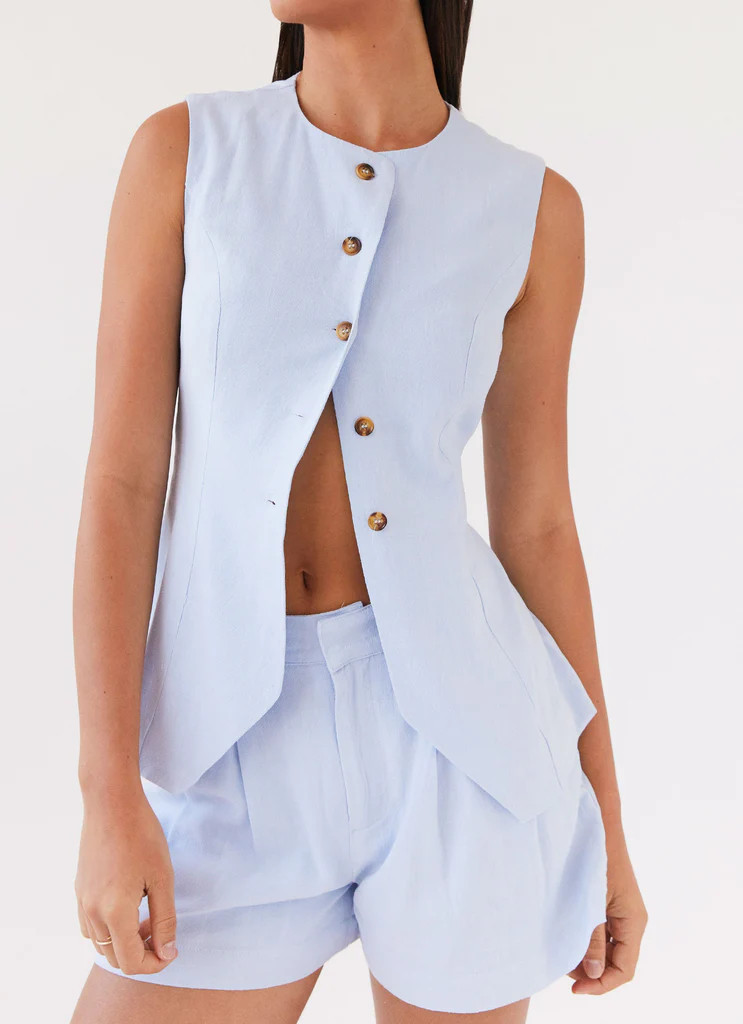 Born For Bordeaux Linen Vest - Blue | Peppermayo (Global)
