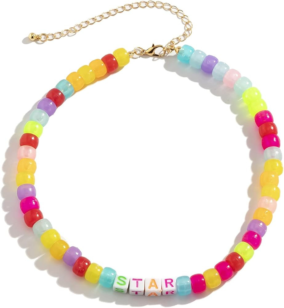 Boho Smiley Layered Beaded Necklaces with Strand Bracelet, Smile Face Star Fruits Flowers Heart S... | Amazon (US)