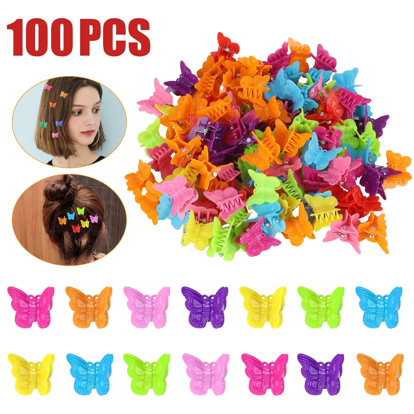TSV 100pcs Mini Butterfly Hair Clips, Assorted Color Hair Clips for Women Girls, Small Hair Claw ... | Walmart (US)