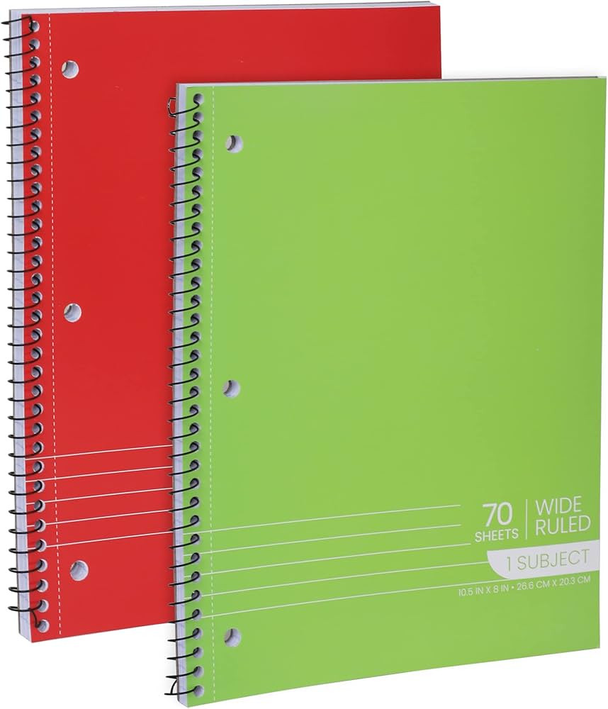 Spiral Notebooks, 1-Subject Notebook, Wide Ruled Notebooks - 70 Sheets - 3 Hole Punched, Subject ... | Amazon (US)