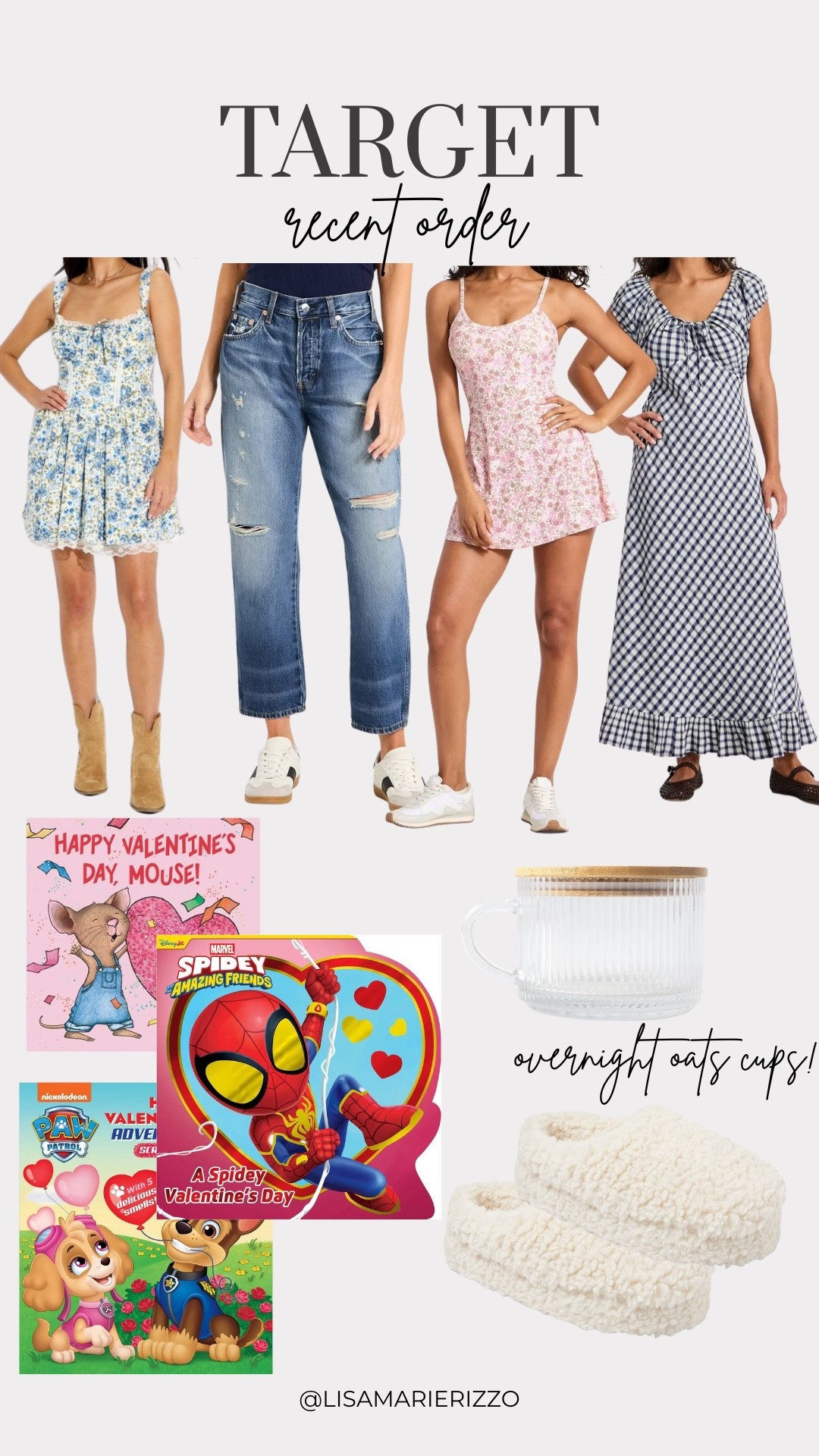 My recent Target order 🙌🏼👏🏻

Valentine’s Day books for the kiddos 
New arrivals: denim, dresses, athletic dresses and the cutest overnight oats cups with lids 

#LTKFindsUnder50 #LTKootd #LTKmomlife