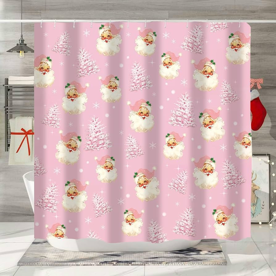 GAGEC Christmas Shower Curtain Pink Tree Santa Claus Bath Curtains Winter Xmas Holiday Farmhouse ... | Amazon (US)