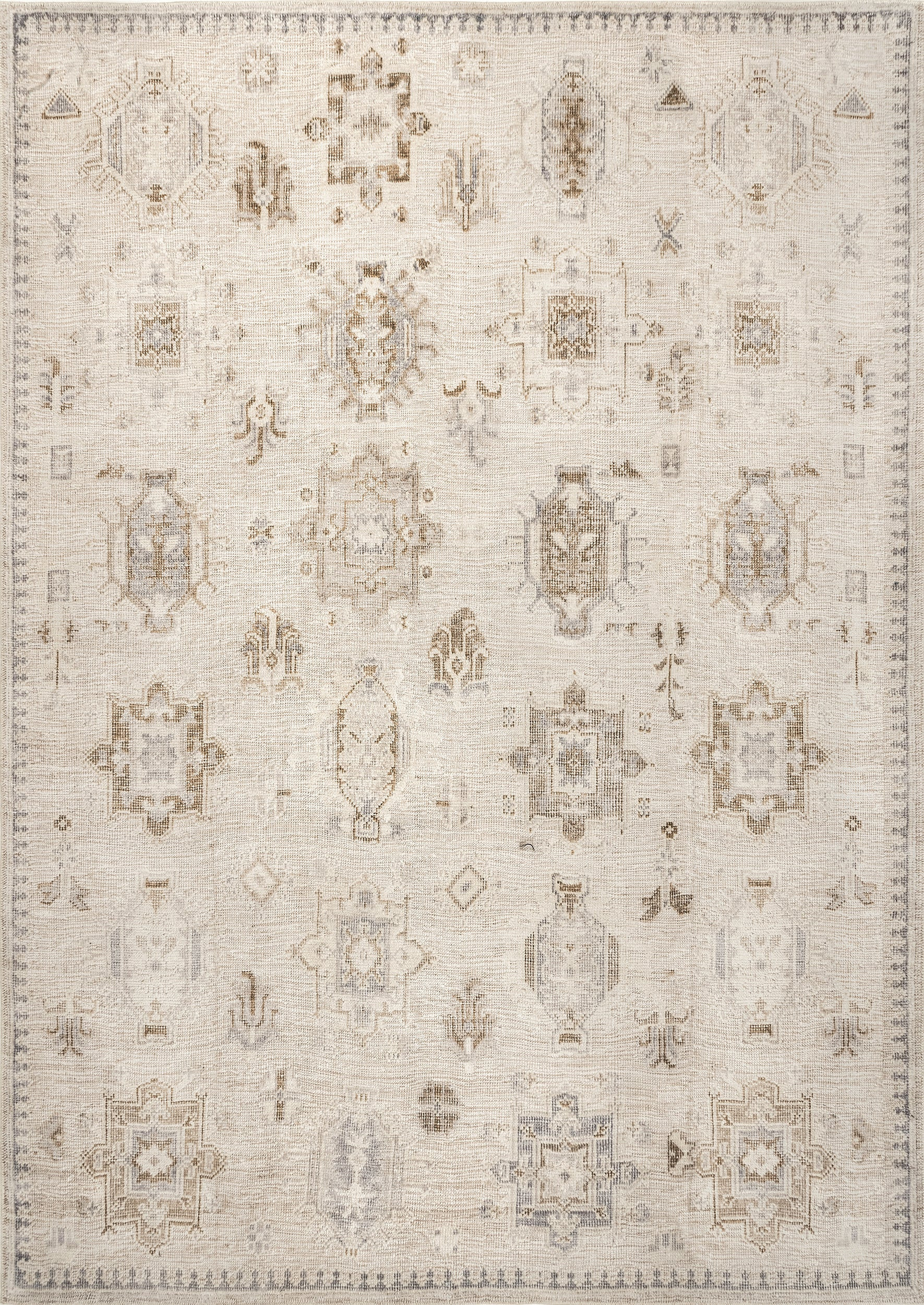 Brenda Hazy Heraldry Washable Rug | Beige | Rugs USA
