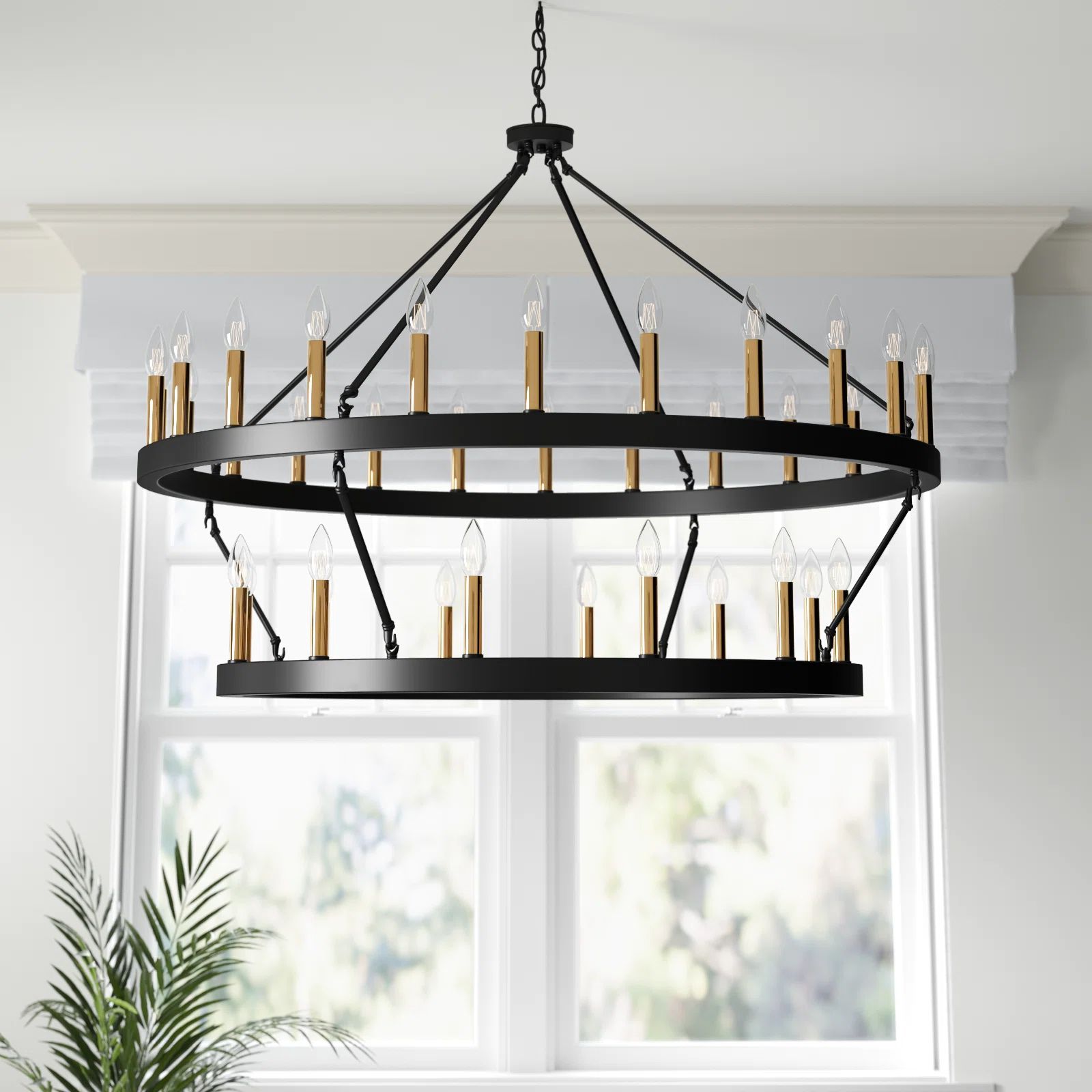 Lark Manor Anacia 2-Tier 36 - Light Farmhouse Chandelier with Adjustable Height Candle Wagon Whee... | Wayfair North America