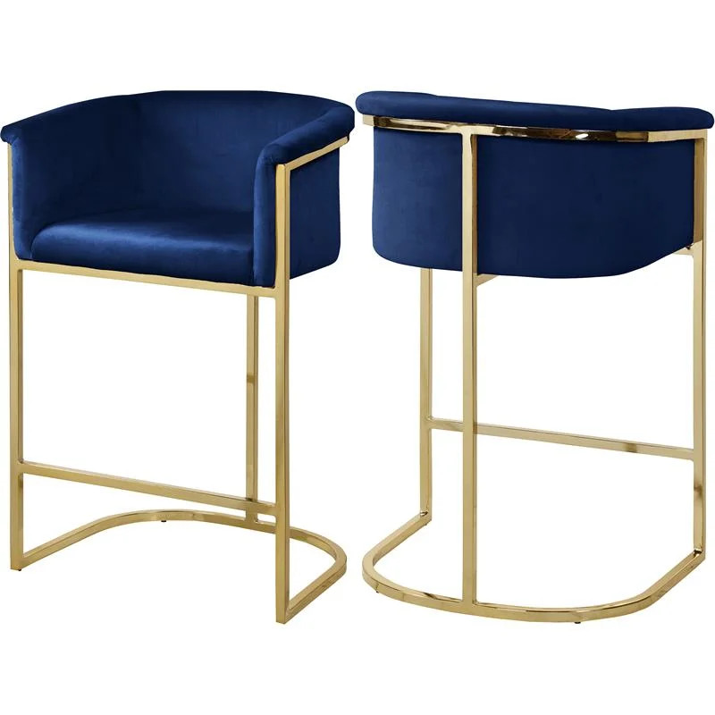 Meridian Furniture Donatella 27"H Velvet Counter Stool in Navy | Walmart (US)