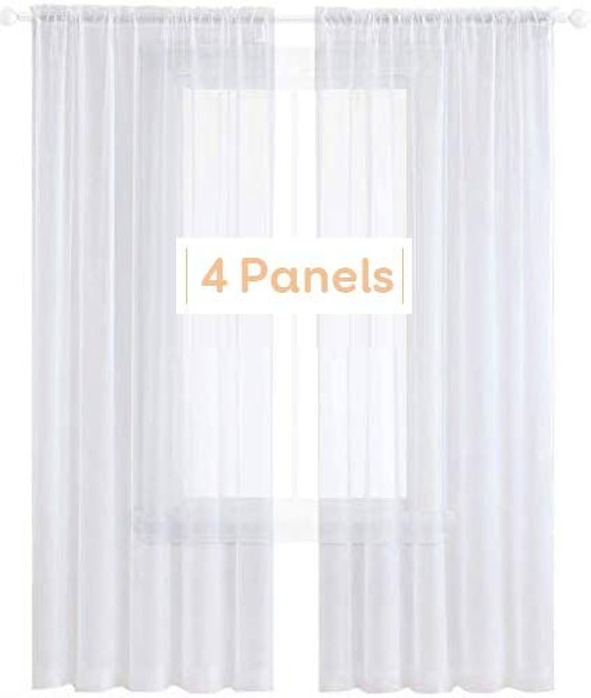 Anjee 4 Panels White Sheer Curtains 96 inches Long Rod Pocket Voile Semi Privacy Protection Trans... | Amazon (US)