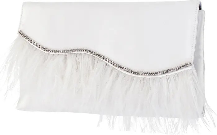 Kaidy Feather Trim Satin Clutch | Nordstrom