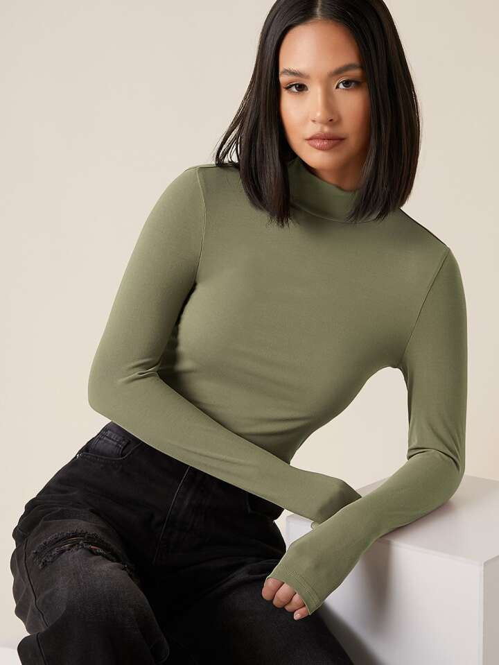 24SHEIN Essnce Solid Mock Neck Slim Tee200+ sold recentlyGBP£5.49-8% | SHEIN