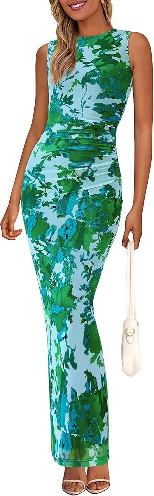 PRETTYGARDEN Wedding Guest Dresses for Women 2025 Summer Spring Floral Bodycon Sleeveless Mesh Ma... | Amazon (US)