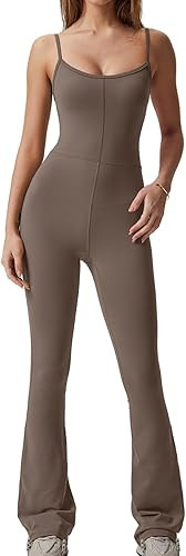 QINSEN Flare Jumpsuits for Women Spaghetti Straps Scoop Neck Bodycon Full Length Casual Unitard P... | Amazon (US)