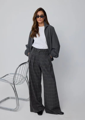 THE SIGNATURE WIDE LEG TROUSERS - GREY CHECK | WAT The Brand