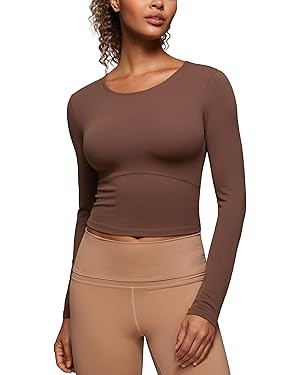 CRZ YOGA Butterluxe Scoop Neck Long Sleeve Shirts for Women - Workout Athletic Casual Tops Crop S... | Amazon (US)