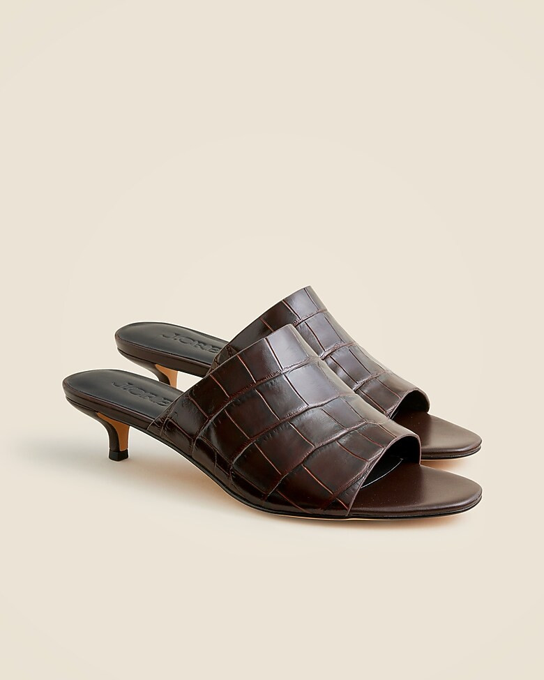 Wide-strap mule heels in Italian croc-embossed leather | J. Crew US