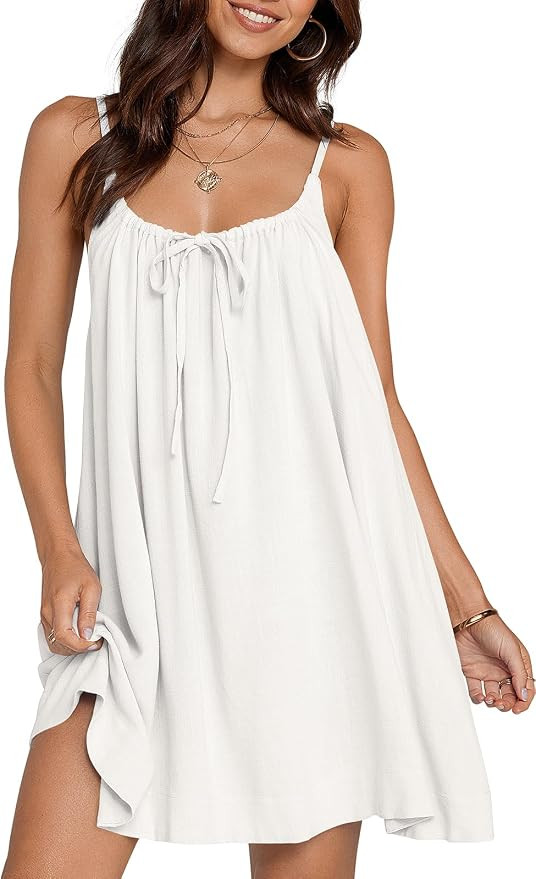 TARSE Womens Linen Mini Dress Summer Sleeveless Backless Loose Short Sundress Casual Flowy Beach ... | Amazon (US)
