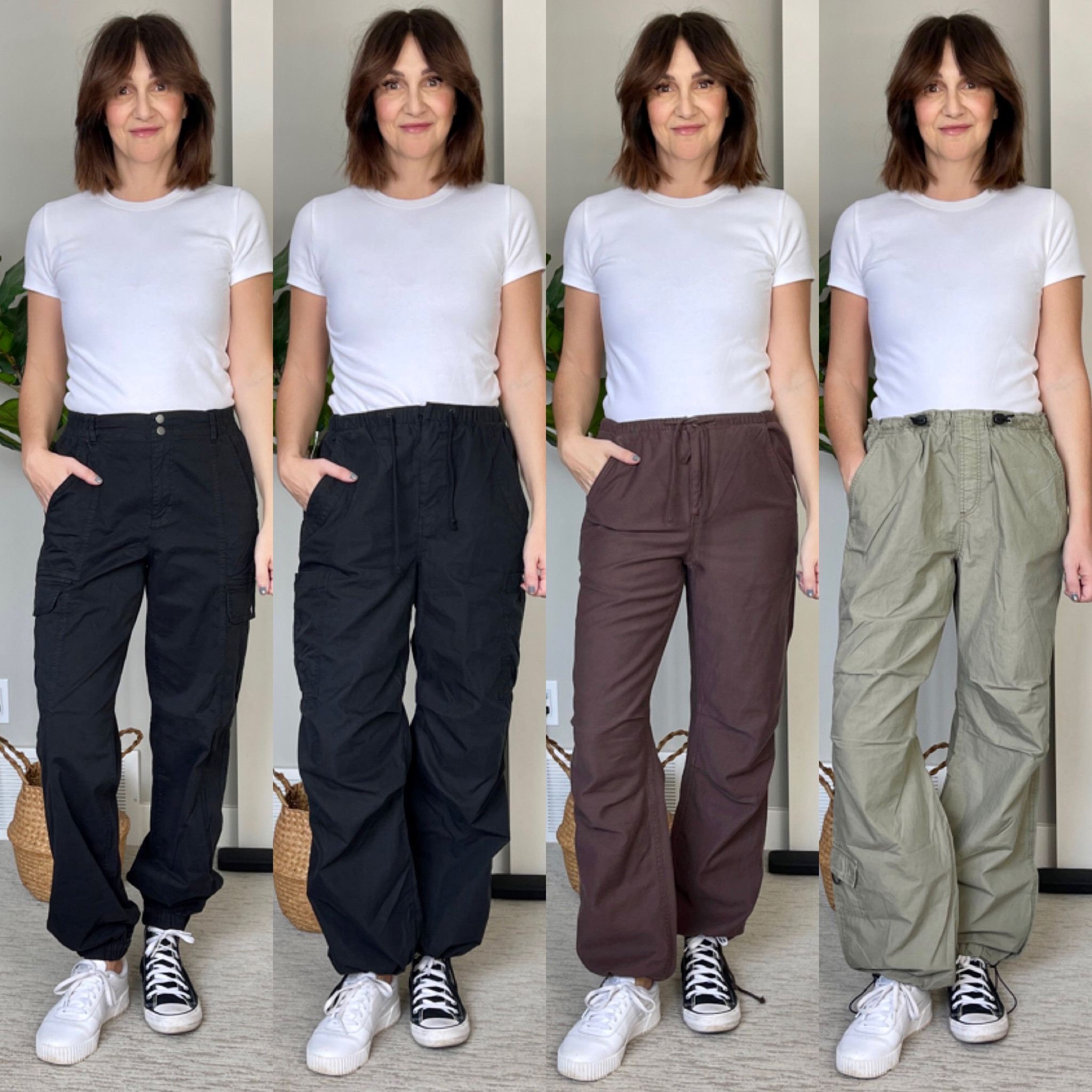 Cargo pants try on part 2: cargo joggers:
(See previous post for part 1)
5: Garage Brianna cargo pants, size S, fit long, elastic waist and cuff, 3 colors available 
6: Aritzia TNA Miles, size S, quite baggy, thinner material, can’t link
7: Aritzia TNA Cache cargo, elastic waist and drawstring cuff, 100% cotton, size S, can’t link
8. Garage Paxton parachute pants, size S, fit big and long, 7 colors available 
Also linked my sneakers, white fit tts, size down in Converse.
Also linked a few other cargo pants 

#LTKunder100 #LTKSeasonal #LTKFind