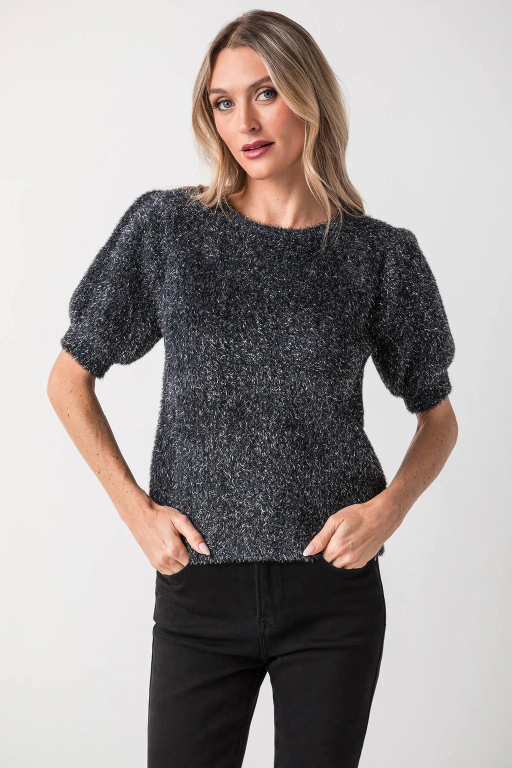 Skies Are Blue Lurex Crew Neck Sweater | Social Threads