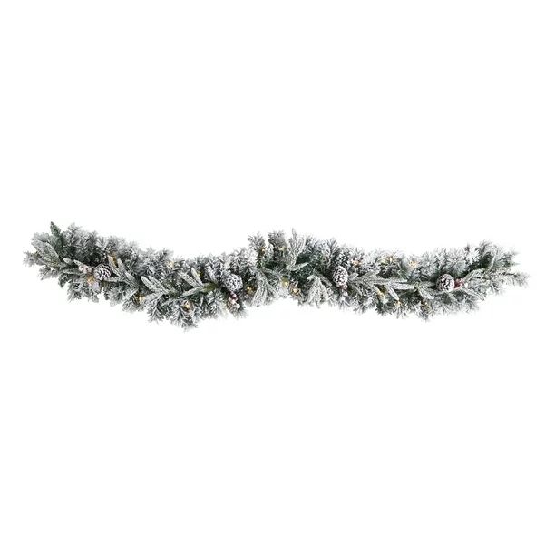 Nearly Natural Christmas Flocked Pine White Prelit LED Battery Operated Garland, 72" (White) - Wa... | Walmart (US)