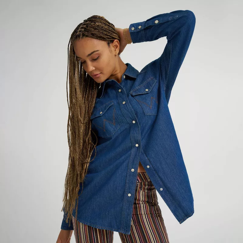 Wrangler Women's Long Sleeve Denim Shirt - Echo Wash M | Target