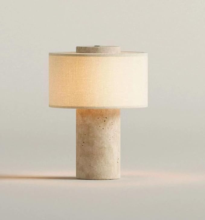 Marble Luxury Stone Rechargeable Touch Table Lamp, Travertine Marble Base, Linen Cloth Fiber Lamp... | Amazon (US)