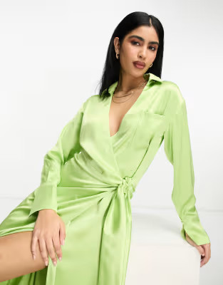 Pretty Lavish wrap shirt midaxi dress in apple green | ASOS | ASOS (Global)