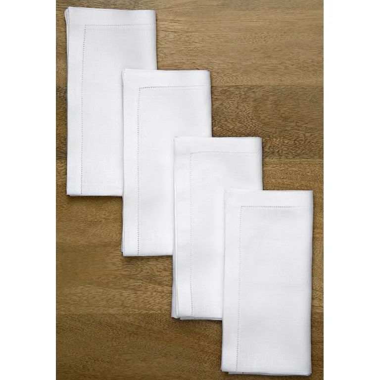 D’Moksha Homes 100% Pure Linen Hemstitch 20 x 20 inch, White Set of 4 Dinner Napkins for Christ... | Walmart (US)