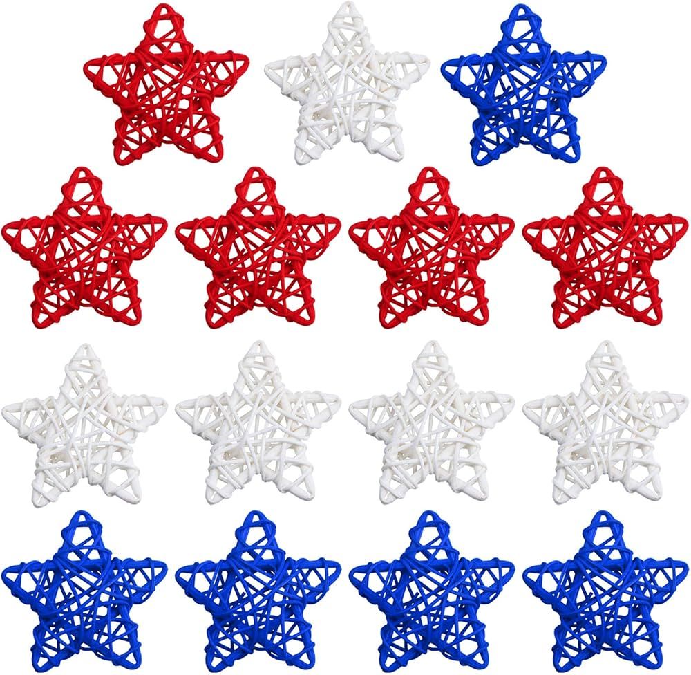 STMK 15 Pcs 4th of July Star Shaped Rattan Balls Decoration, 2.36 Inch Red White and Blue Star Sh... | Amazon (US)