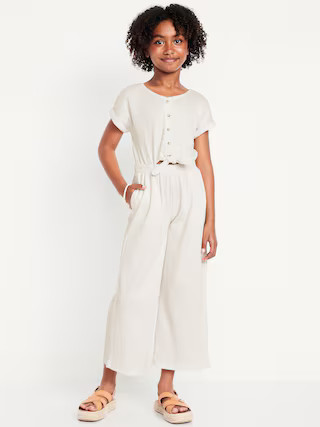 Short-Sleeve Button-Front Tie-Knot Jumpsuit for Girls | Old Navy (US)