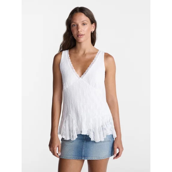 No Boundaries Lace Godet Tank Top, Women’s XXS-XXL | Walmart (US)