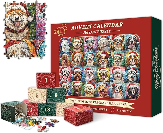 PICKFORU Christmas Advent Calendar 2024 Puzzles for Adults 1000 Pieces, Dog Mosaic Stained Glass ... | Amazon (US)