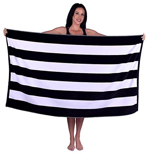 Cabana Stripe Terry Velour Beach Towel (1 Towel, Black) | Amazon (US)