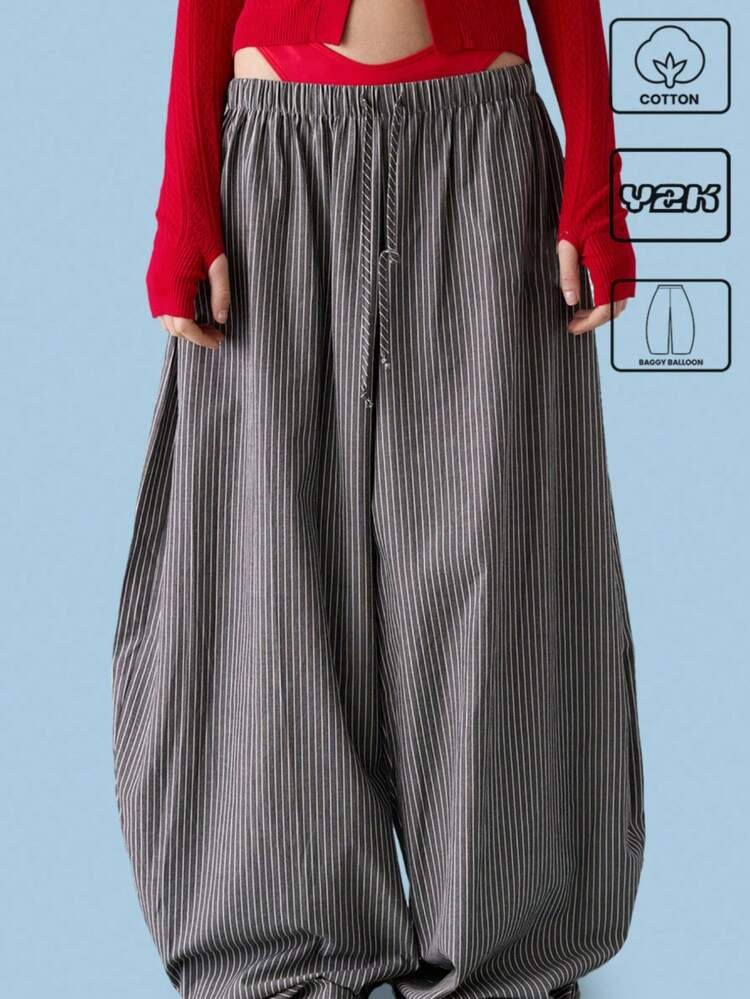 COUREZ Low Rise Striped Baggy Barrell Summer Trousers Y2K Vintage Cotton | SHEIN