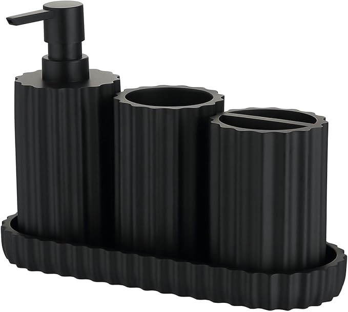 Matte Black Bathroom Accessories Set 4 Pcs Resin Bathroom Accessory Set Includes Soap Dispenser T... | Amazon (US)