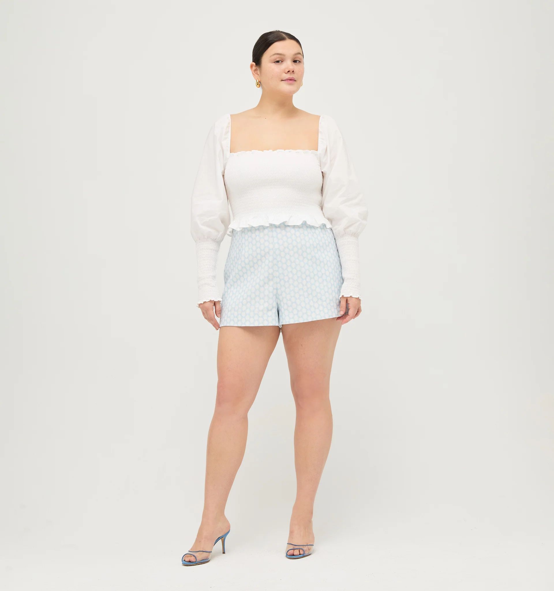 The Lisette Short - Powder Blue Baroque Shell Linen | Hill House Home