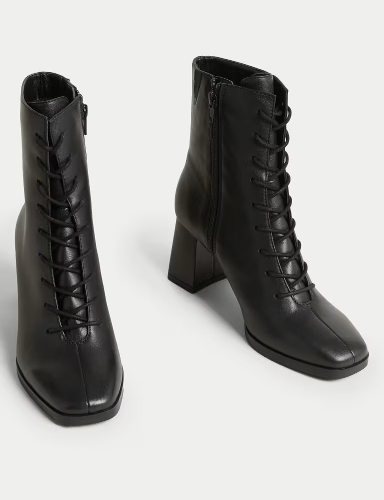Leather Lace Up Block Heel Ankle Boots | Marks & Spencer (UK)