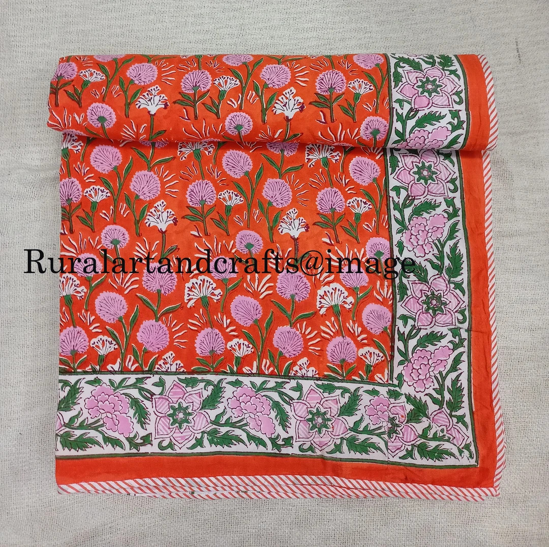 Indian Hand Made Reversible Dohar Soft Cotton Quilt Hand Block - Etsy | Etsy (US)