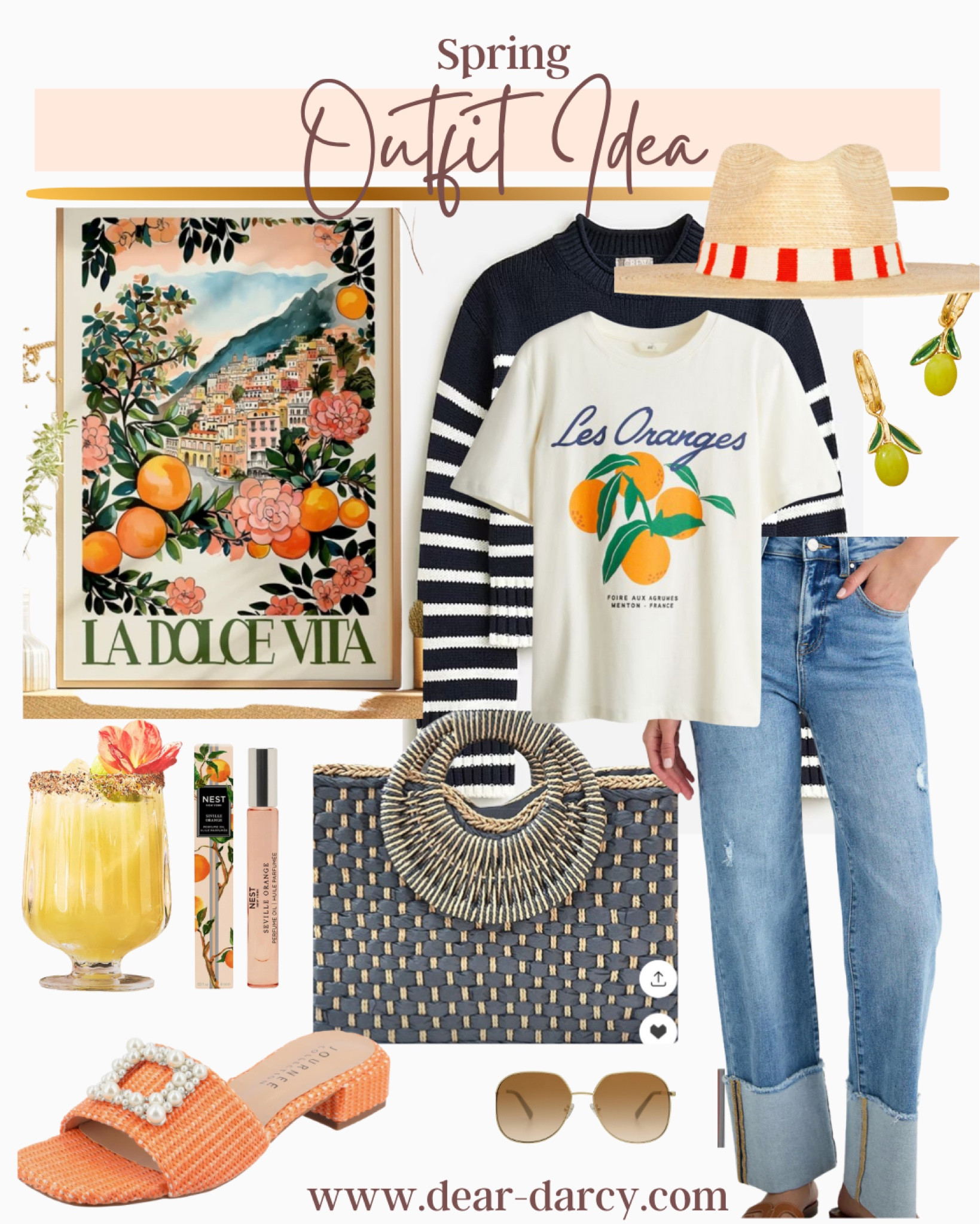 Vacation to Italy?
Or do you just want your look like it?

Heres a fun outfit inspiration you can copy for vacation …or a great outfit for brunch, girls lunch, shopping etc

Risen jeans tts under $60  feel like premium denim 

Graphic tee tts 

J crew navy stripe sweater fits tts
On major sale 

Amazon find straw bag 

Great glasses for juices to cocktails 

Roll on perfume 

Straw hat with orange stripe band 

Fruit earrings 

Orange sandals with bling buckles for a little special touch 

Italy poster under $30 perfect for a kitchen 

Amazon sunglasses under $15

#denimjeans #cuffdenim # tee shirt style #traveloutfit #brunch

#LTKTravel #LTKStyleTip