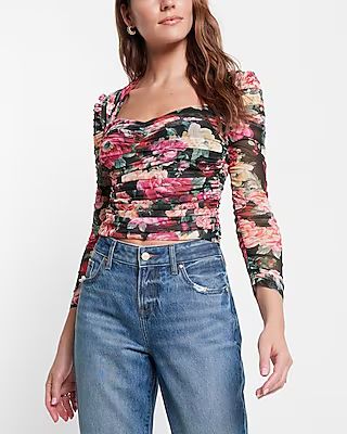 Body Contour Floral Mesh Cropped Top With Removable Cups | Express