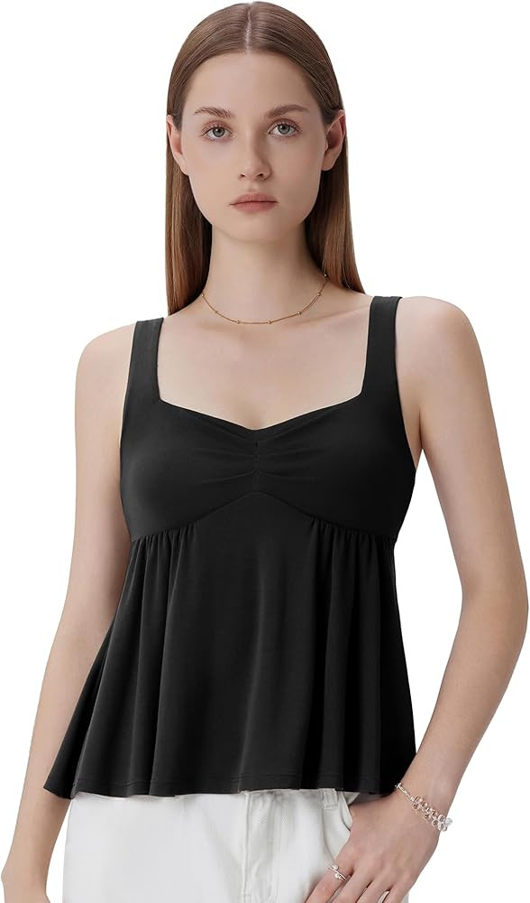 SUUKSESS Women Cute Babydoll Tank Tops with Built in Bras Peplum Modal Summer Flowy Going Out Y2K... | Amazon (US)