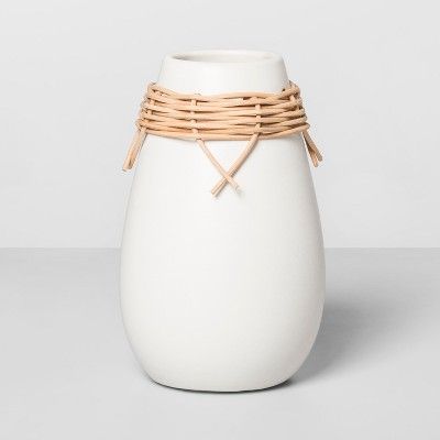 Earthenware Vase With Rattan Accents White/Brown - Opalhouse™ | Target