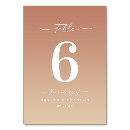 Minimal Ombre Terracotta Orange & Yellow Wedding Table Number | Zazzle | Zazzle