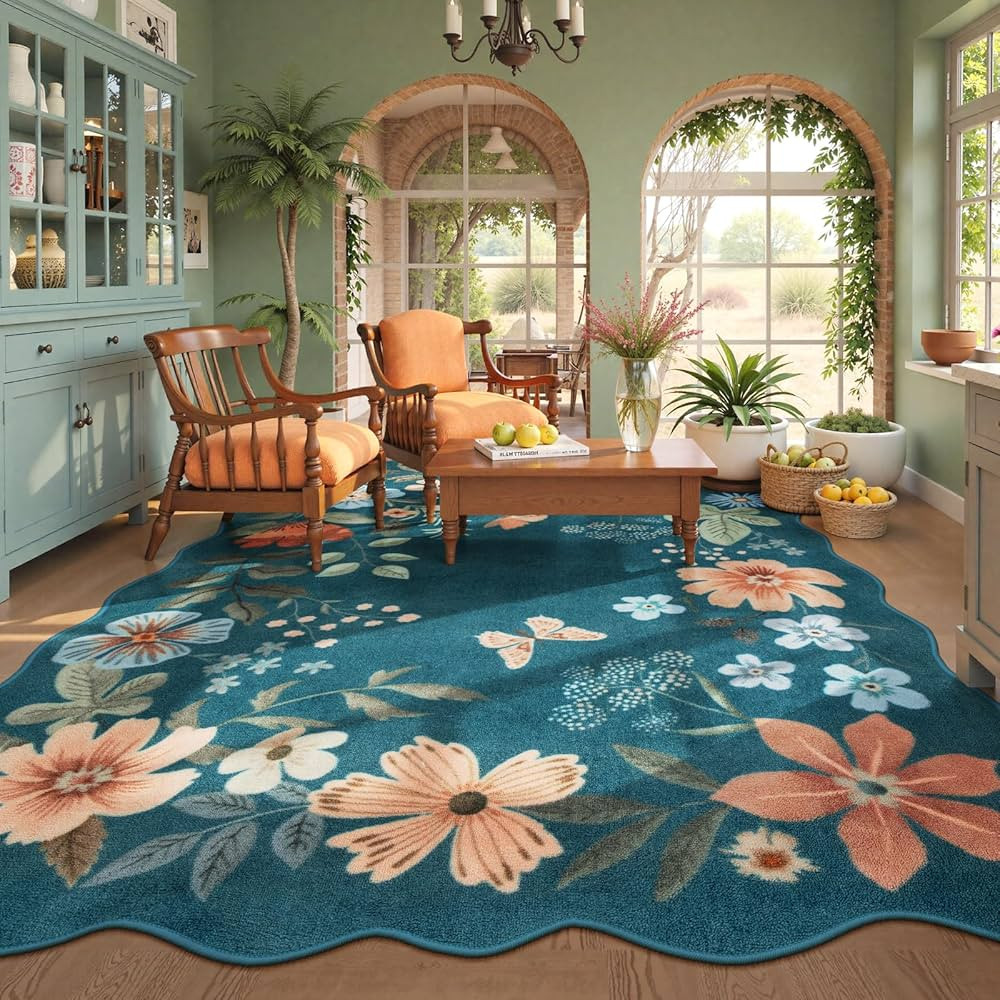 Lahome Floral Washable Rugs 8x10, Non-Slip Soft Bedroom Rugs Stain Resistant, Ultra-Thin 8x10 Rug... | Amazon (US)