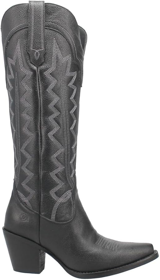 Dingo Womens High Cotton Embroidery Snip Toe Casual Boots Knee High Mid Heel 2-3" - Black | Amazon (US)