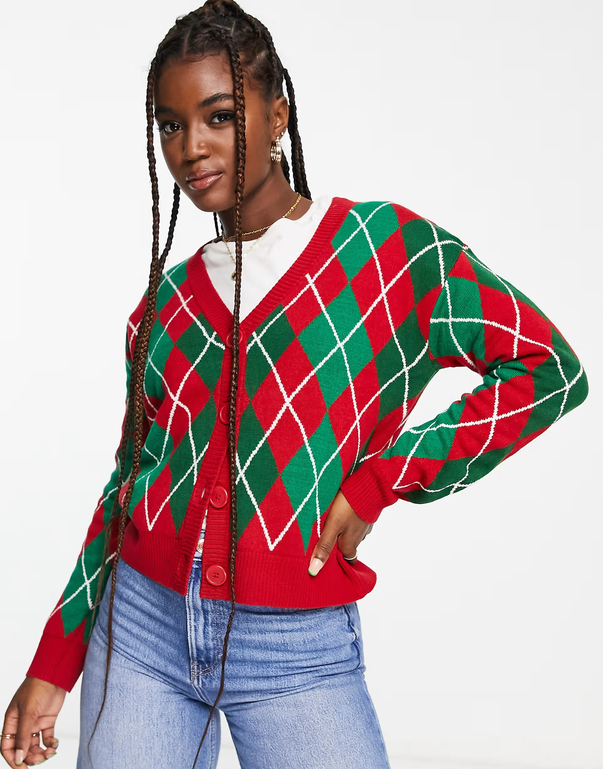Brave Soul christmas cardigan in red argyle | ASOS (Global)