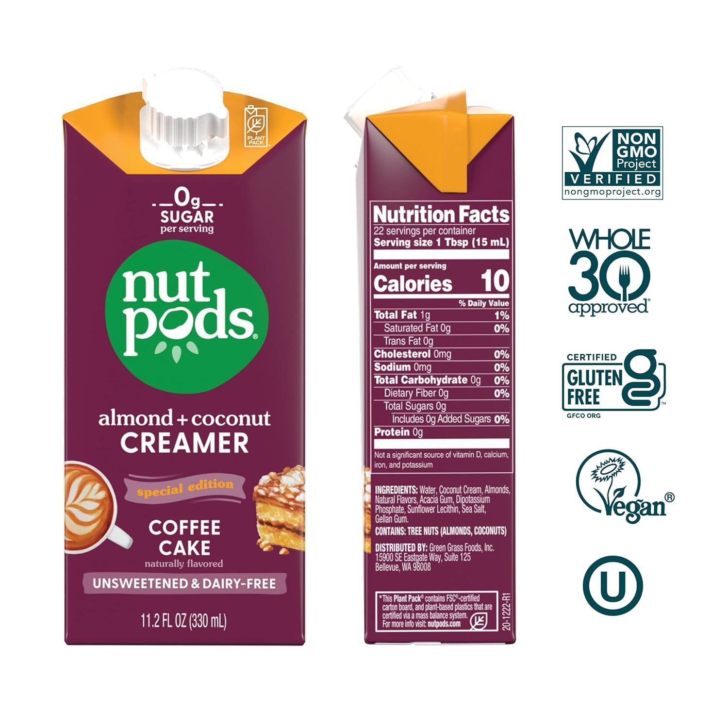 nutpods Coffee Cake Unsweetened Dairy-Free Creamer, Made from Almonds and Coconuts, Whole30, Keto... | Amazon (US)