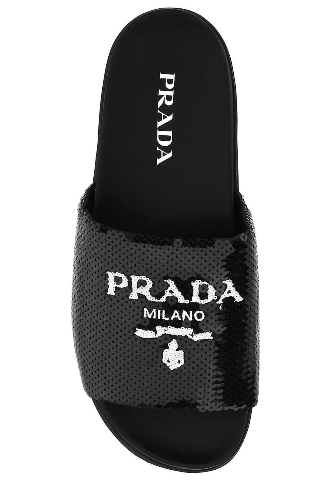 Prada Logo Detailed Sequin Slides | Cettire Global