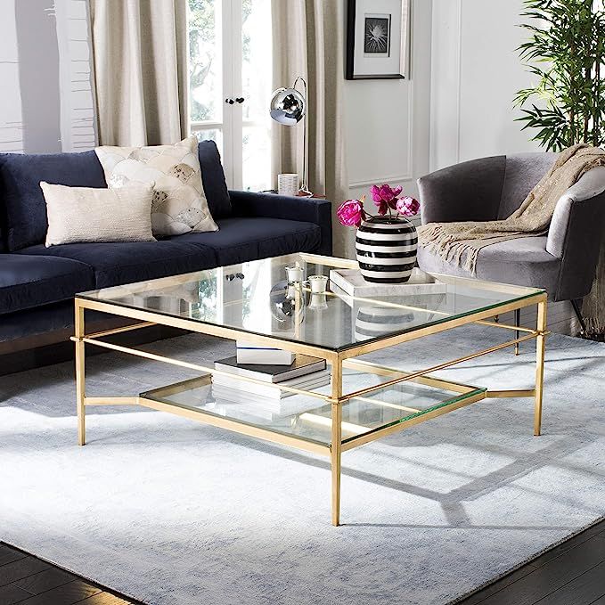 Safavieh American Homes Collection Mieka Gold Leaf Glass Couture Cocktail Table | Amazon (US)